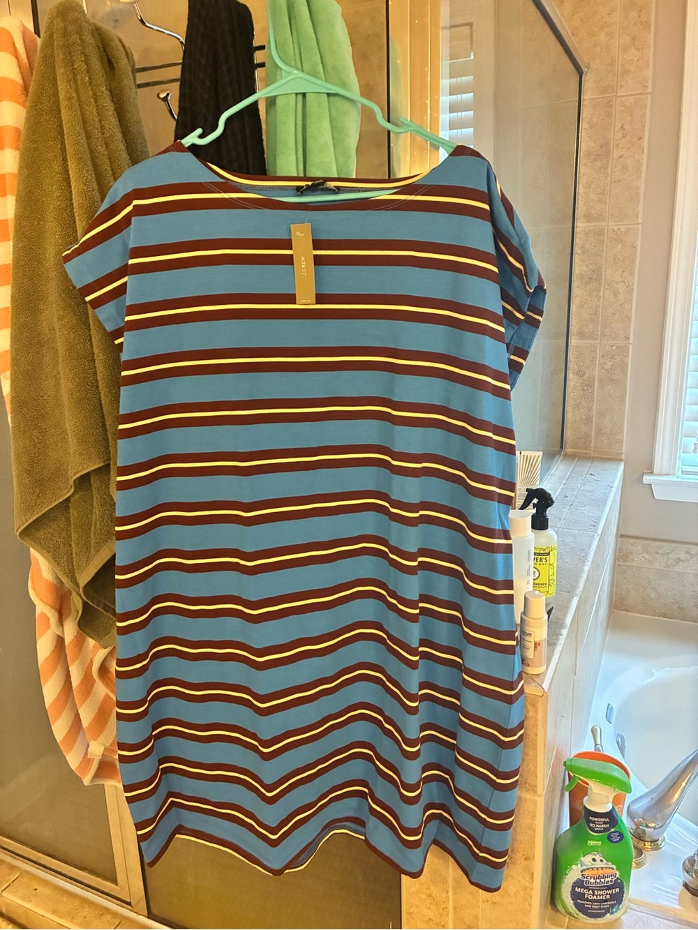 J. Crew Blue, Maroon & Yellow Striped Top